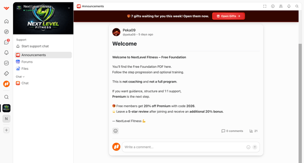 Announcements | NextLevel Fitness – Free Group screen
