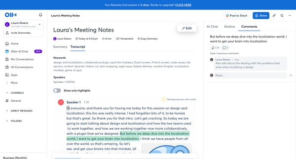 Lauras Meeting Notes - Otter.ai screen