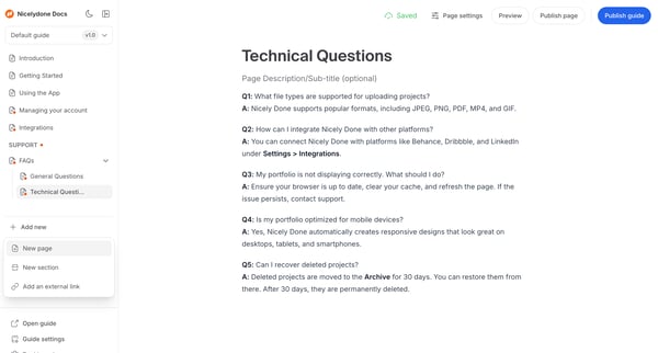 Technical Questions screen
