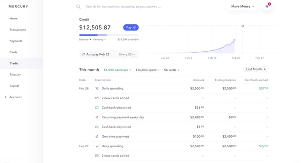 Mercury | Banking for startups screen