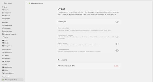 Myworkspace-test › Cycles screen