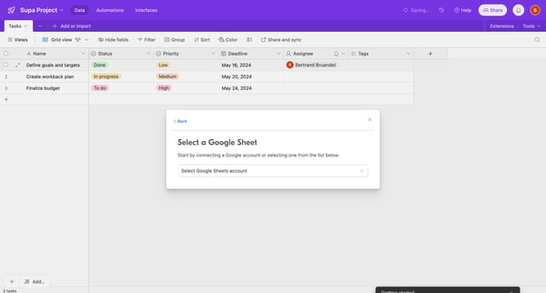 Supa Project Tasks - Airtable screen
