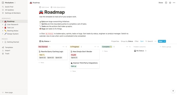 Roadmap | By Status screen
