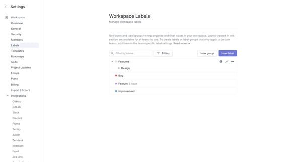 Workspace Labels from Linear