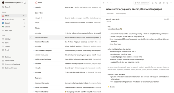 99+ • Inbox • nicelydoneproducts@gmail.com • Notion Mail screen