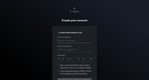Login | TIDAL screen