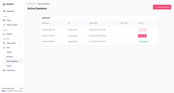 User Session - Gumlet screen