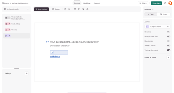 Typeform - Create screen