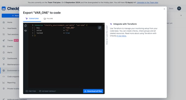 Environment variables from Checkly