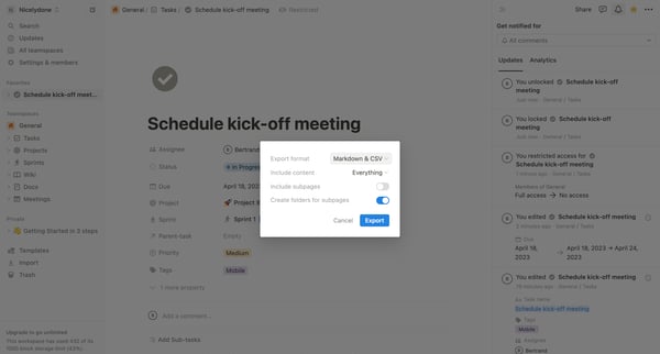 Schedule kick-off meeting from Notion
