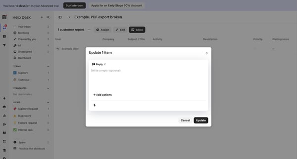 Help Desk | Nicelydone  Intercom screen