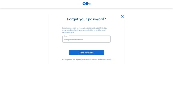 Forgot Password Otter Voice Meeting Notes - Otter.ai screen