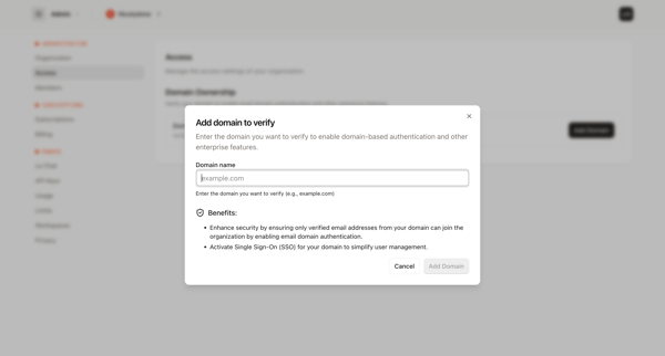 Access - Admin - Mistral AI screen