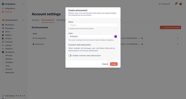Environments | Settings  Knock screen