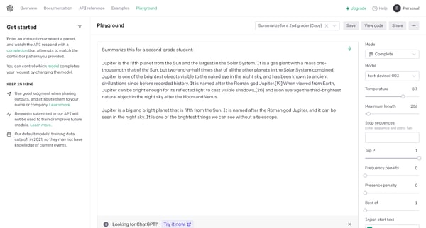 Playground - OpenAI API from OpenAI