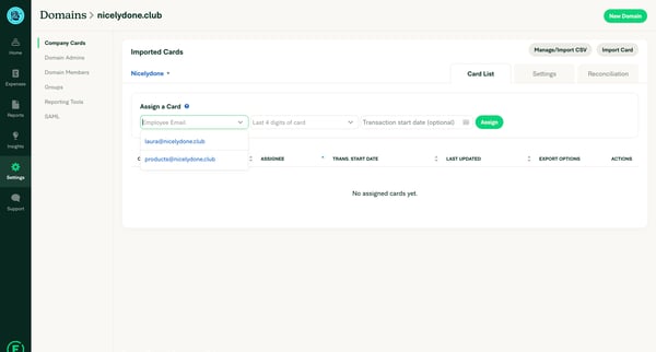 Expensify - Domains - Company Cards screen