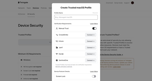 Device Security | Twingate Admin screen