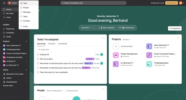 Home - Asana screen