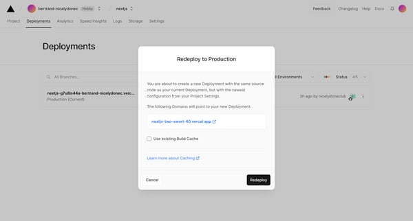 nextjs – Deployments - Vercel screen