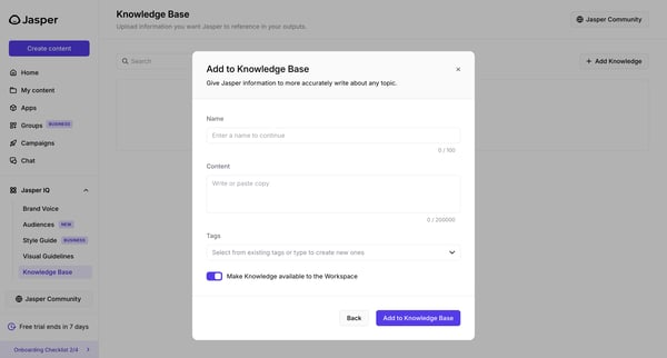 Knowledge Base - Jasper screen
