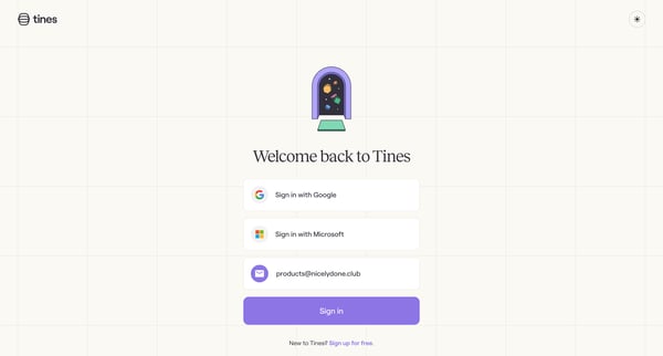 Sign in | Tines screen