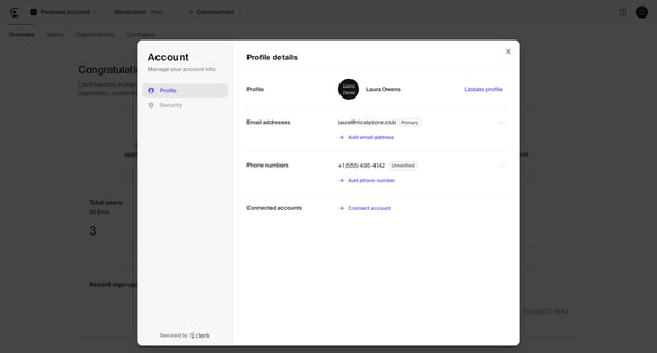 Dashboard | Clerk.com screen