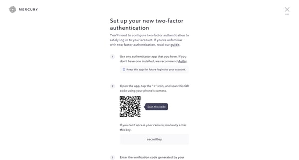 Mercury | Banking for startups screen