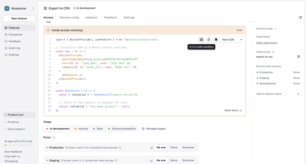 Feature › Export to CSV › Access screen