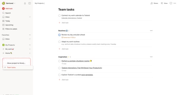 Team tasks – Todoist screen