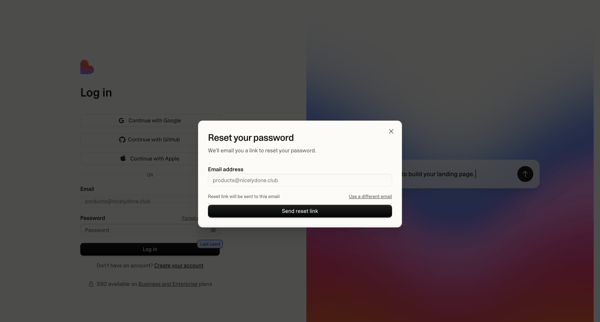 Login screen
