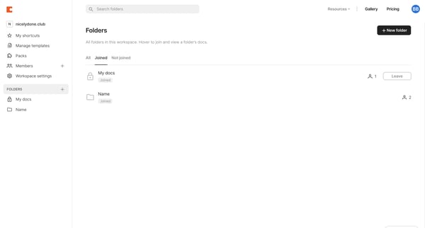 Coda | Folders screen