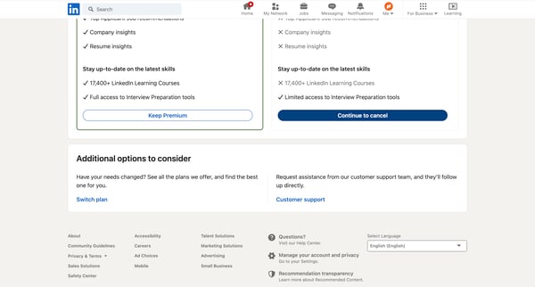 Premium Cancellation | LinkedIn screen