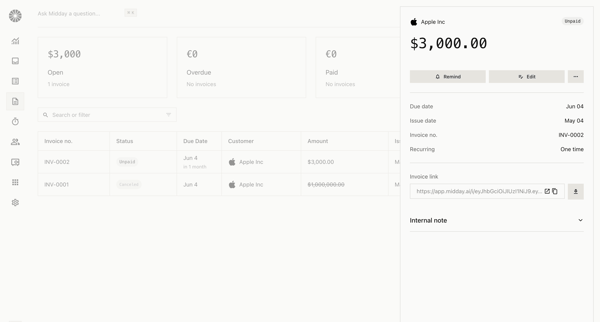 Invoices | Midday screen
