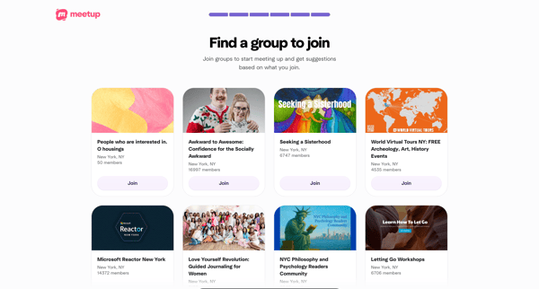 Welcome | Meetup screen