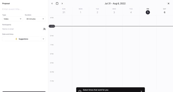 Undock | Propose Time screen