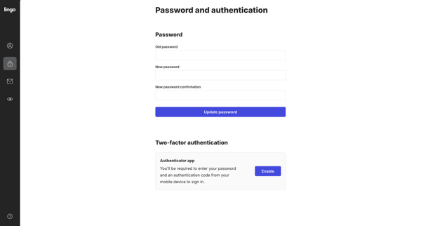 Account settings screen