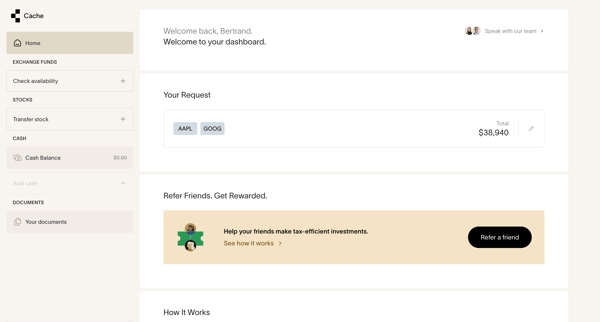 Cache – Dashboard screen