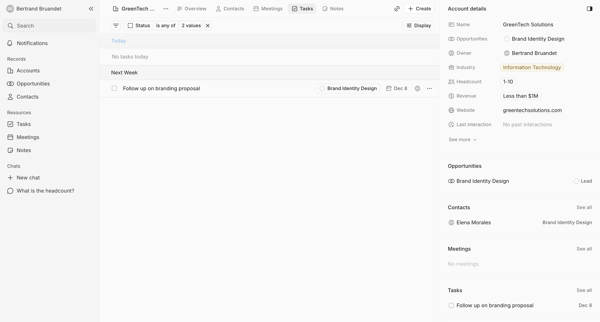Tasks screen