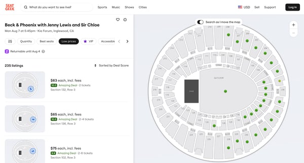 Beck Tickets Inglewood Kia Forum - Aug 7, 2023 at 545pm | SeatGeek screen