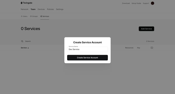 Services | Twingate Admin screen