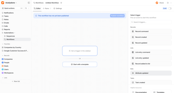 Untitled Workflow - Attio screen