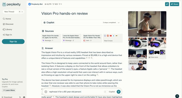 Vision Pro hands-on review screen