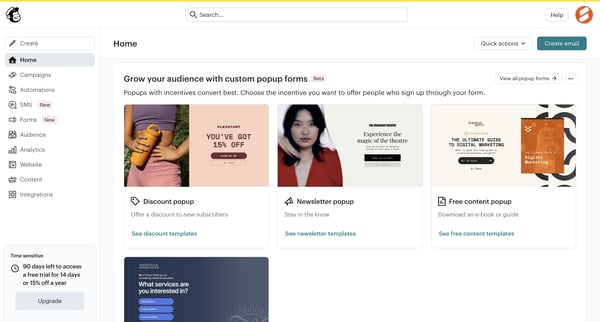 Home | Mailchimp screen