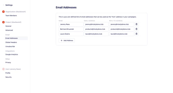Email Address Settings | Vero from Vero