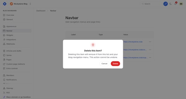 Dashboard - Navbar from Hashnode