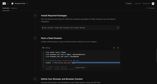 Steel | Open-source Headless Browser API screen