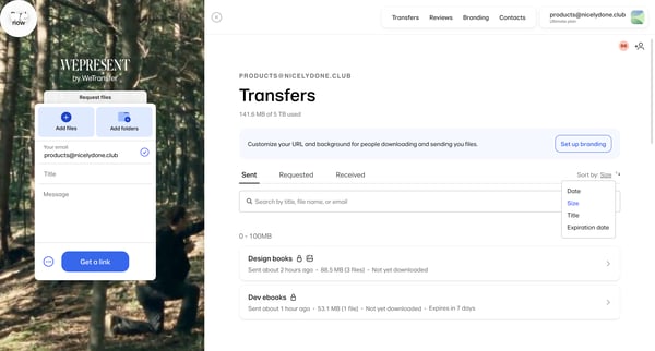 File Transfers The WeTransfer File Sharing Hub | WeTransfer screen