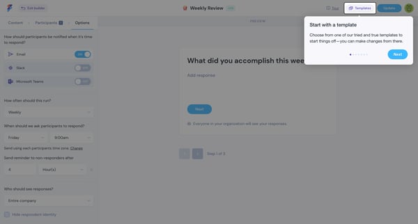 Check-in - Builder screen