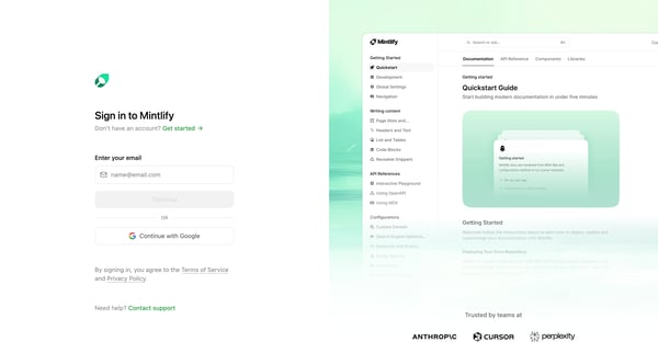 Login - Mintlify screen