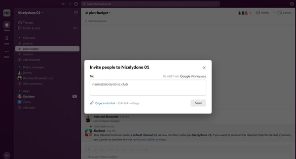 plan-budget Channel - Nicelydone 01 - Slack screen